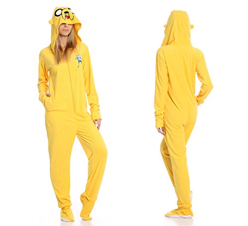 Adventure Time Jake the Dog Adult Orange Hooded Footie One Piece Costume Pajama
