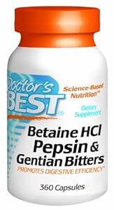 Doctor's Best Betaine HCI Pepsin and Gentian Bitters Capsules, 360 Count