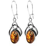 Certified Genuine Honey Amber and Sterling Silver Celtic Earrings