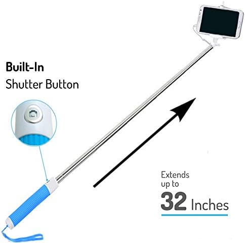 Wired Selfie Stick - Solo Stick Lite - Built-in Wire Shutter Button - The Best Selfie Stick for iPhone 4, 5s, 6S Plus, Samsung Galaxy S4, S5, Note 5 &amp; Any Others (Blue)