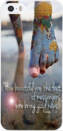 Case for Iphone 5 Bible Verse,Topgraph Apple iPhone 5S Hard Slim Case Christian Quotes How Beautiful Are The Feet Of Messengers Who Bring Good News Romans 10:15 Earth Map On Feet