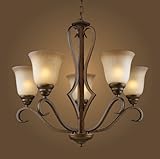 IMAGE OF Elk Lighting 9328/5 Lawrenceville - Five Light Chandelier, Mocha Finish with Antique Amber Glass
