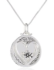 Sterling Silver "Mother Daughter Friends Forever" Reversible Two-Piece Pendant Necklace with Heart and Flower, 18"