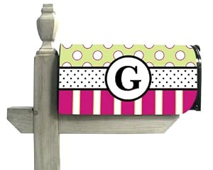 Monogram Peppy Pink & Green Polka Dot Magnetic Mailbox Cover - G