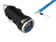 GTMax Metalic Black 2-Port USB Car Charger Adapter 2A + Wrist Strap Lanyard
