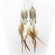 Brass Burnished Long 8" Gold Feather Dangle Earrings Fashion Jewelry