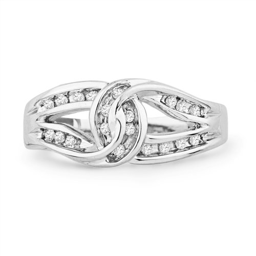 Platinum Plated Sterling Silver Round Diamond Knot Fashion Ring (1/6 cttw)