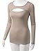 Doublju Womens Long Sleeve Round Neck Cut Out Bust Round Neck Thermal T Shirts