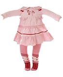 : Deux Par Deux Pink and Red Dot Cord Dress and Tight Set