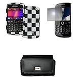 EMPIRE Black Leather Case Pouch with Belt Clip and Belt Loops + Black and W ....