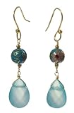 Blue Cloisonne w/ Faceted Flat Pear-Shaped Dyed Sea Blue Chalcedony Briolette Earrings