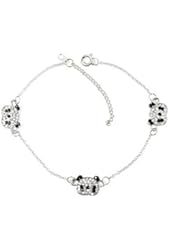 Topstaronline (TM)Fancy Silver Tone Black and Clear Rhinestone Paved Triple Panda Bear Bracelet