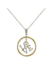 Bonded 10k Gold and Sterling Silver "Love" In Circle Pendant Necklace