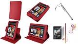 rooCASE 3n1 Dual-View Multi Angle (Red) Leather Folio Case Cover / Capacitive Stylus / 2Pack Anti-Glare Screen Protector for Amazon Kindle Fire 7-Inch Android Tablet