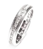 Diamond Channel Set Full Circle Wedding Bank or Stacking Ring with Millgrain Edge Design, 18k White Gold, Ring Size 6 (T.w 0.70)