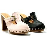 New Womens Clogs Mules Studded Wooden Buckle Heels Platform Shoes Sz 3-8