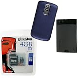 Combo of Kingston 4GB microSDHC Class 4 Memory Card with SD Adapter, OEM Blue Standard Battery Door (ASY-17443-003) and Blackberry Standard Slim Battery M-S1 (BAT-14392-001) for Blackberry Bold 9000