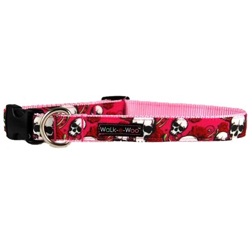 Pink Skulls 'n Roses Dog Collar