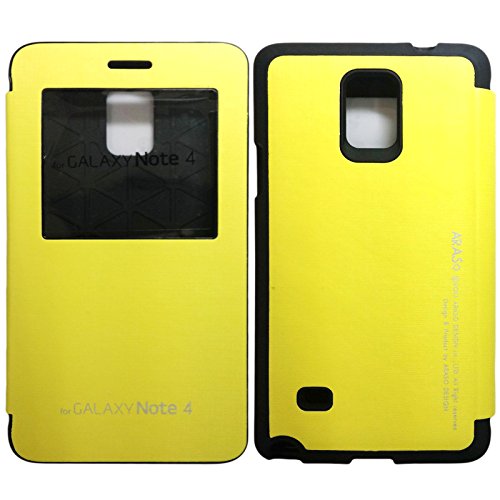 [Yellow] N4 [Quick Window View] Note4 Bumper Case PU Leather Flip Cover [Magnetic closure] [Anti Shock] Case for Samsung Galaxy Note 4 IV 5.7" Release on 2014 ARAN4YW