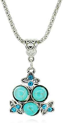 VCreations Simulated Turquoise Necklace Pendant Tibetan Silver Fashion Jewelries - Trio Round