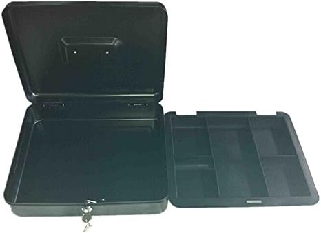 8 Inch Small Steel Cash Box Safty box With Removable Tray and Key Lock 2 keys Black