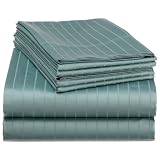 CottonovaTuxedoStripe,450-ThreadCount,4-PieceCottonSheetSet,Queen,SeaBlue