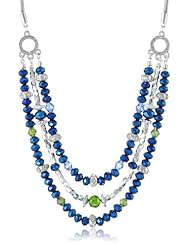 Nine West "Gem Jam" Silver-Tone Blue 3 Row Necklace, 10"