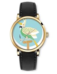 SPRAWL Aanalog Fashion Series Gold Ladies Watches of Genuine Black Leather Strap,Unique Wrist Watch for Women Girls Designed with Bird colorful elegant
