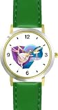 Two Ballerinas - Ballet Dancers Montage WATCHBUDDY&reg; DELUXE TWO-TONE THEME WATCH - Arabic Numbers - Green Leather Strap-Size-Large ( Men's Size or Jumbo Women's Size )