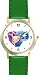 Two Ballerinas - Ballet Dancers Montage WATCHBUDDY&reg; DELUXE TWO-TONE THEME WATCH - Arabic Numbers - Green Leather Strap-Size-Large ( Men's Size or Jumbo Women's Size )