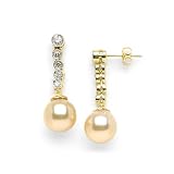 South Sea Golden Pearl Earrings with Diamond in 14K Yellow Gold