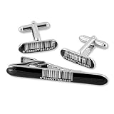 Barcode by WT Accessories black metal clip and cufflinks
