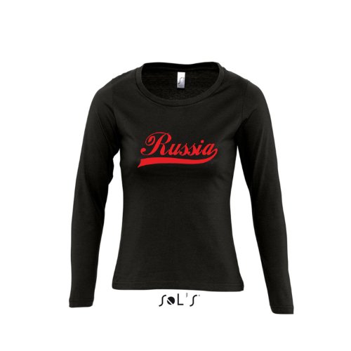 Russland Oldschool Russia LÄNDERSHIRT EM / WM FAN Trikot – Damen Langarm Longsleeve T-Shirt S-XL , Deep black – rot , S
