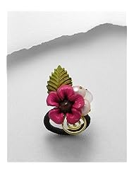 Deep Pink Flower Cotton Waxed Thread Glass Ring In Brass