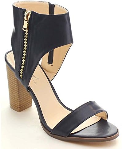 Miim Lea-01 Women's Single Front Strap Block Heel Slingback Sandals, Color:BLUE, Size:8