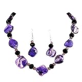 Purple Shell and Crystal Necklace and Earrings Set Fashion Jewelry