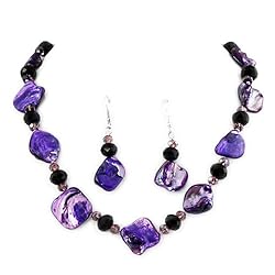 Purple Faux Shell and Crystal Necklace and Earrings Set Fashion Jewelry