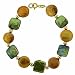 Vermeil (24k Gold over Sterling Silver) Genuine Freshwater Cultured Coin Pearl Brown Green Square Circle Bead Bracelet