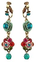 Michal Negrin Vintage Style Attractive Dangle Earrings Beautifully Crafted with Flowers and Roses, Accented with Turquoise and Multicolor Swarovski Crystals and Glass Beads