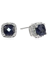 Sterling Silver Sapphire and Diamond Accent Square Stud Post Earrings