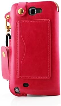 JK LV PU Portable Leather Id Credit Card Case Cover Skin Holder for Samsung with Folding Stand/lanyard-come with a Headset Headphones Earphone Cord Winder Fixer gift phone screen protector (galaxy s4 rose)