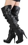 Nelson83 Strappy Shaft Thigh High Boots BLACK