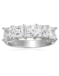 Sterling Silver Swarovski Zirconia 3cttw Princess Cut 5 Stone Anniversary Ring