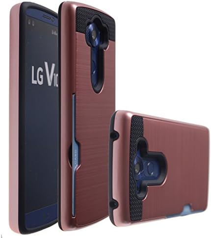 Case Art Plus [Full Degree Protection] Transparent Tempered Glass Screen Protector Film [Card Slot Bumper] Super Slim Fit Light Case for LG V10 (Rose Gold)