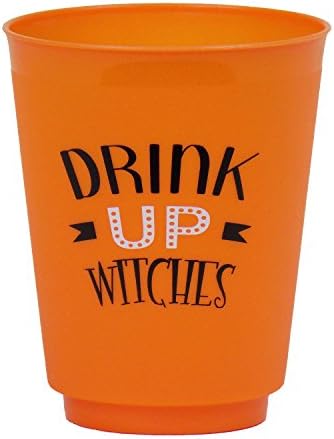 Halloween Drink Up Witches 12 Ounce Orange Plastic Cups, Set of 10