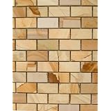1x2BRICKTEAKWOODMARBLEPolishedMosaicTileMeshedon12x12sheets