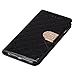 ICLOVER PU Leather Bling Card Slot Wallet Case with Magnetic Clasp and Chain Strap for iPhone 6 / 6S - Black