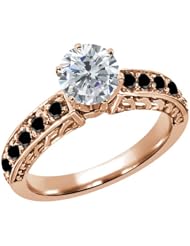 1.30 Ct Round H/I and Black Diamond 18K Rose Gold Ring