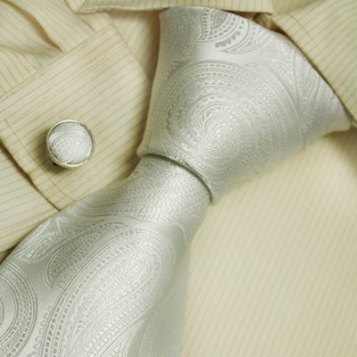 White pattern men with ties paisley christmas gift Italian style silk neck tie cuff links set A1114