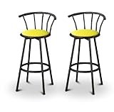 2 Yellow Vinyl Black Swivel Barstools